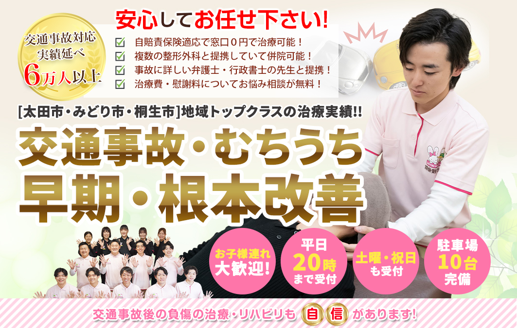 太田市・みどり市・桐生市交通事故治療 | 太田市藪塚町おいけ接骨院